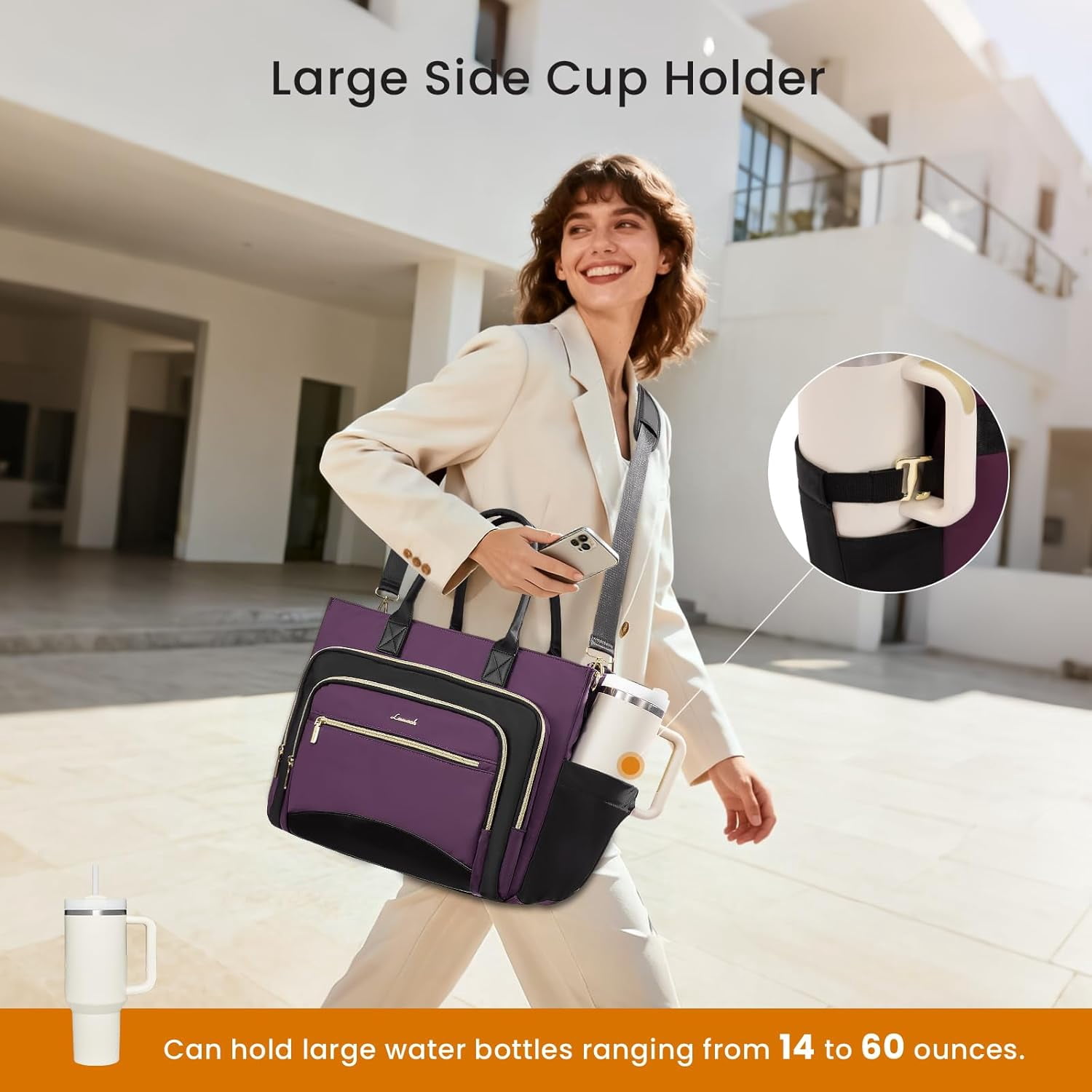 LOVEVOOK Work Tote Bags for Women,Laptop Tote Bag for Women With Large Cup Holder,Teacher Nurse Bags With Accordion File Organizer Pocket,Multi-Pockets Professional Briefcase Business Purses Handbag