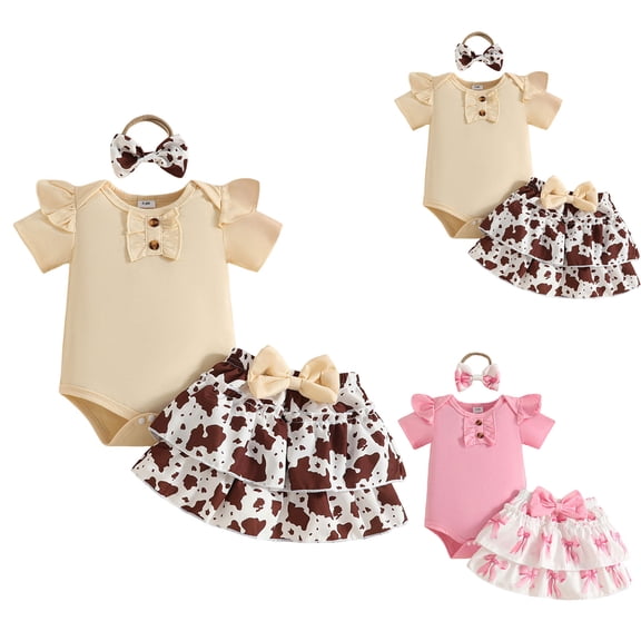 Ulanda Baby Girl Clothes Newborn Infant Outfit Ruffle Romper and Short Pants Clothing Sets for Summer Spring (Coffee, 6-9 Months)