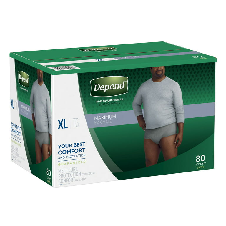 Depend Fit-Flex Extra Large Maximum Absorbency Underwear for Men 80 count.  