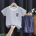 thumbnail image 4 of KPOPLK Toddler Baby Boy Summer Outfit Funny Letter T-Shirts Top Shorts Set Infant Boy Summer Clothes(Navy,7-8 Years), 4 of 4
