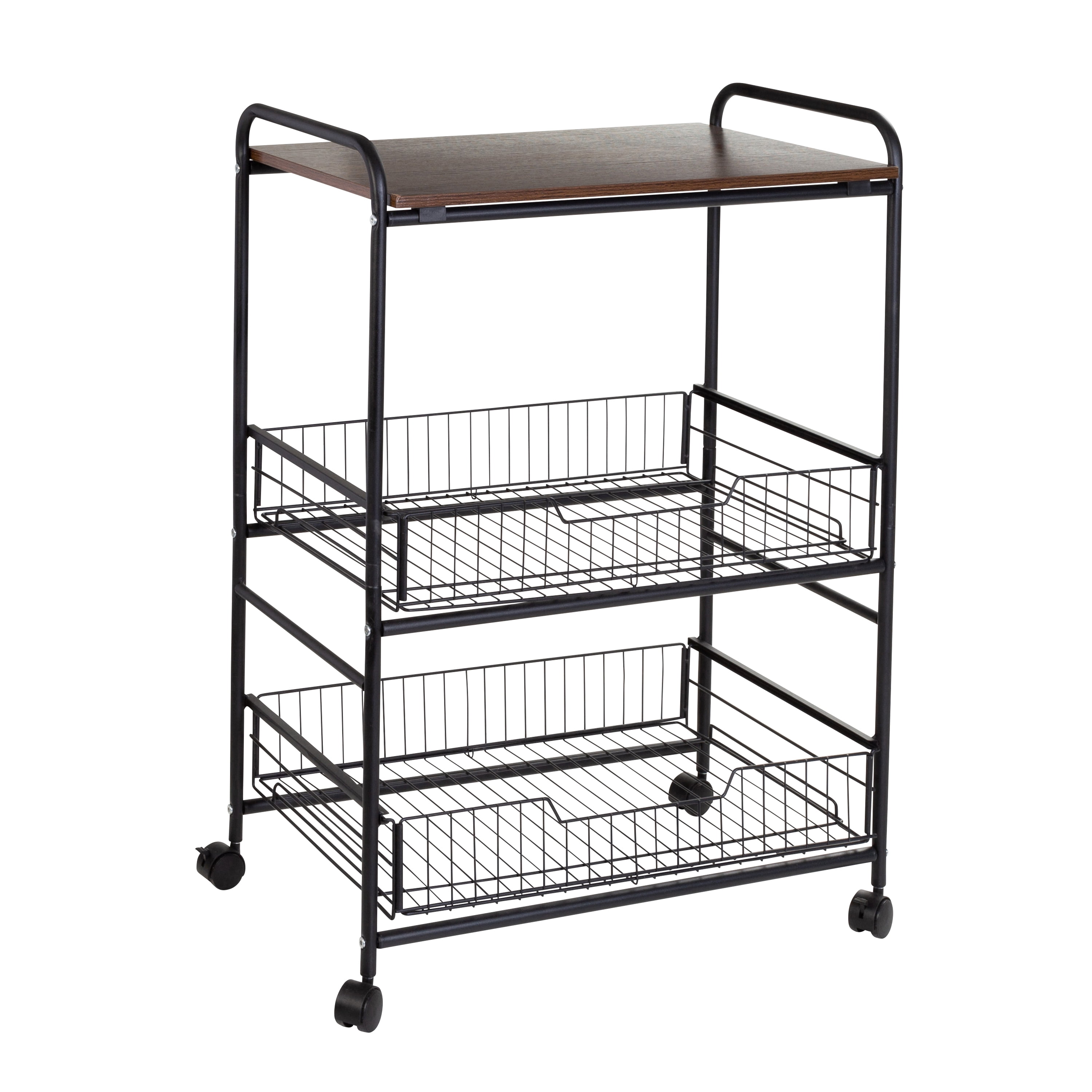 Storage Rack Wood/Chrome AmazonBasics Kitchen Rolling Microwave Cart on