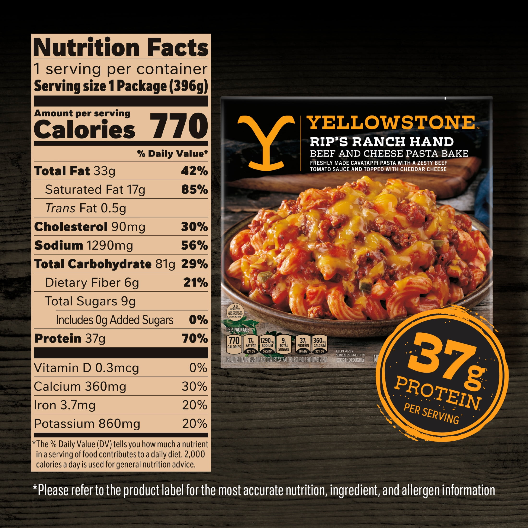 Yellowstone Beef and Cheese Pasta Bake Frozen Meals for One, Microwave Meal Protein Dinner, 14 oz (Frozen)
