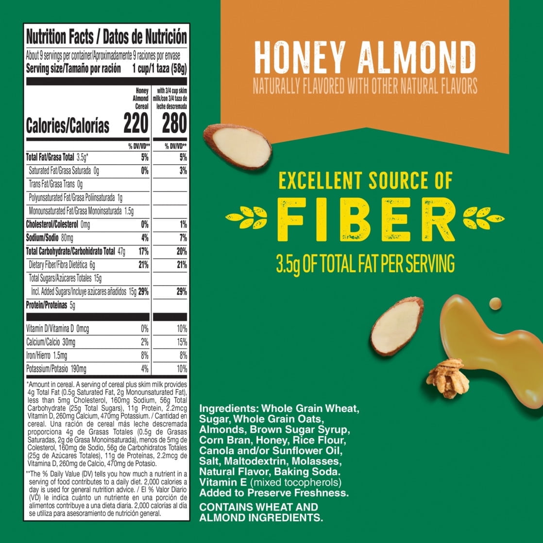 Nature Valley Honey Almond Cereal, Excellent Source of Fiber, Family Size, 19.8 oz