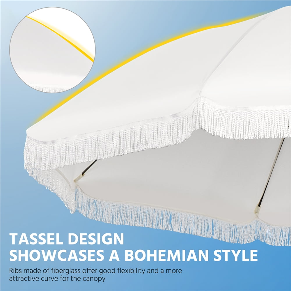 Yaheetech 9ft Romantic French Style Patio Pool Umbrella with Tassels, Cream