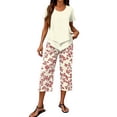 thumbnail image 3 of Women's Capri Sets 2 Piece Outfits Casual Wide Leg Crop Pants and Top Matching Set Summer Holidays Beach Clothes, 3 of 6