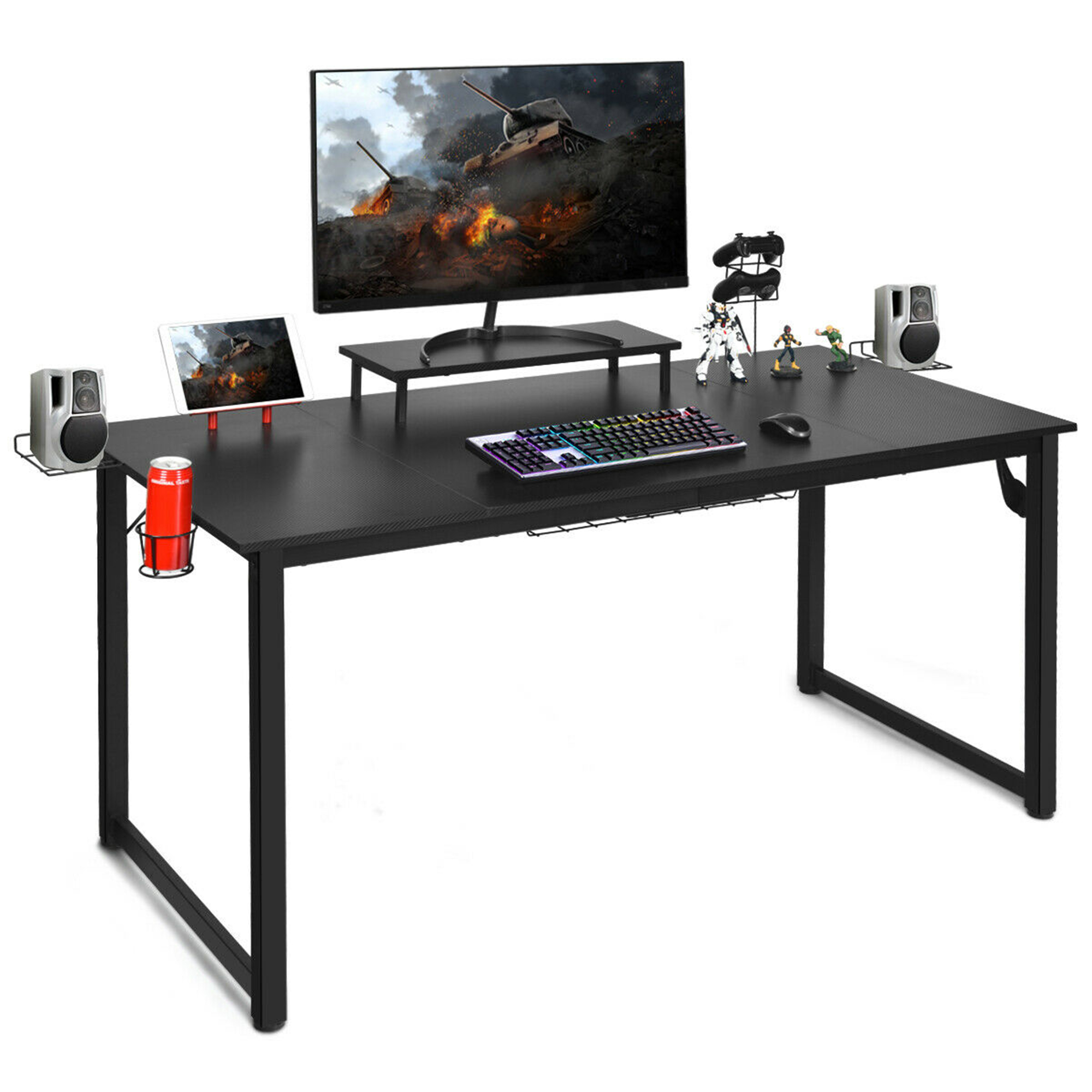 Gymax 63'' Gaming Desk w/ Monitor Shelf Tablet Board&Storage for
