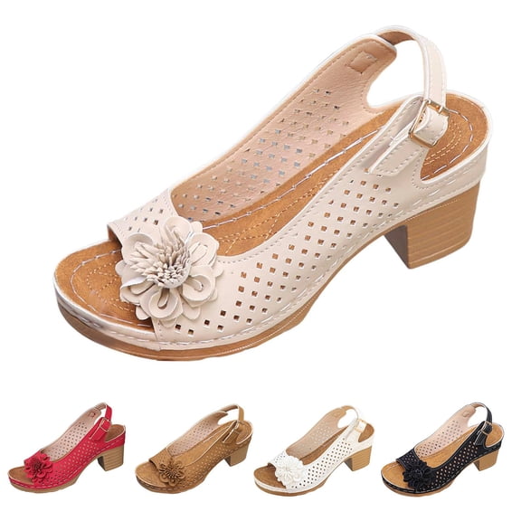 Buckled Square Heel Sandals for Women,Dressy Peep Toe Slingback Chunky Low Heeled Wedge Shoes Dress Sandals,43