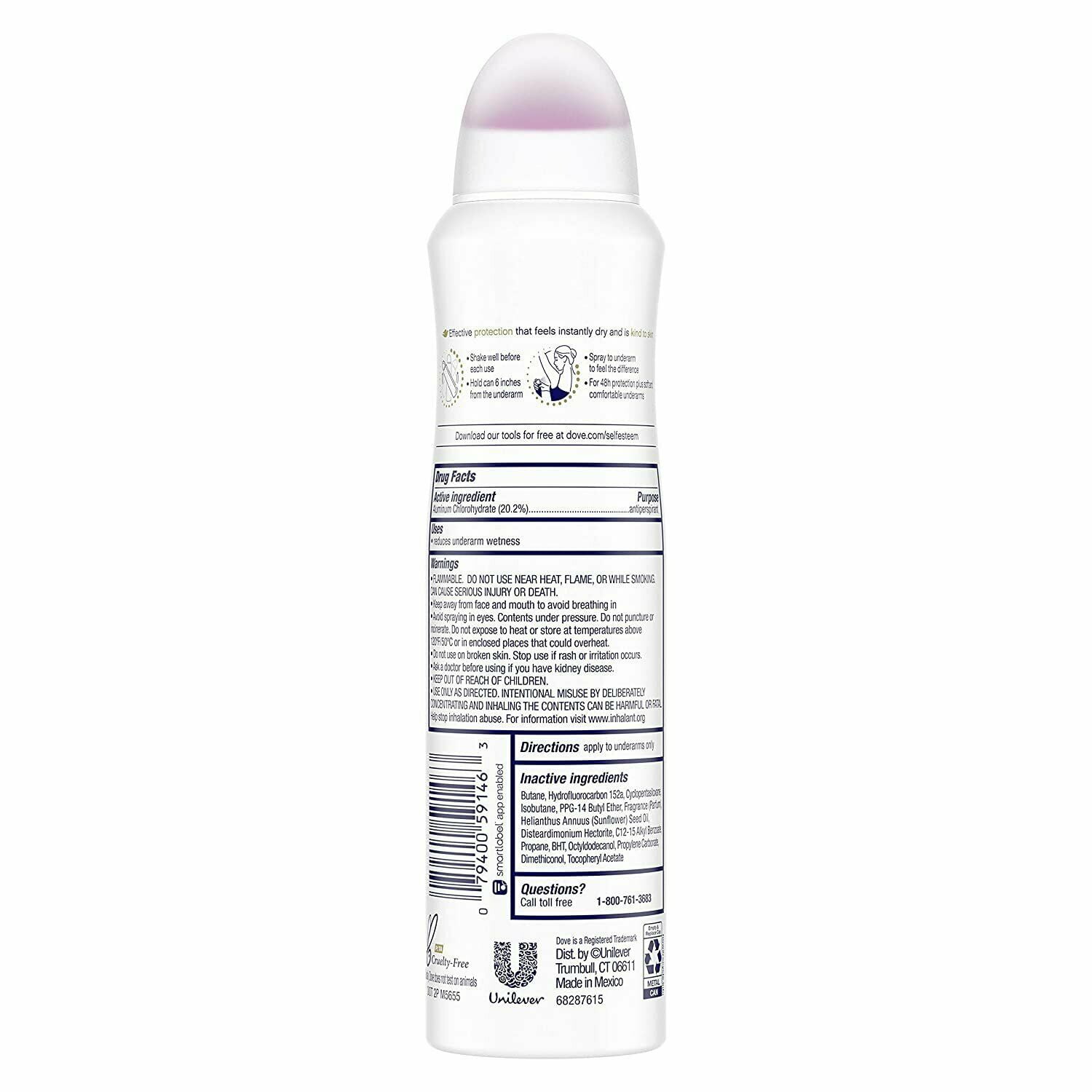 Dove Advanced Antiperspirant Dry Spray Invisible Clear Finish, 3.8 oz, 6 Pack