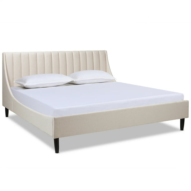 Aspen Vertical Tufted Headboard Platform Bed Set King Light Beige Linen