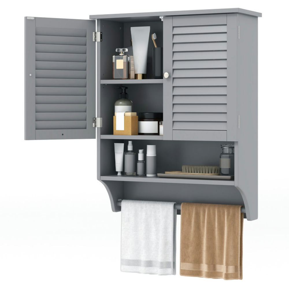 Finihen Bathroom Wall Cabinet, Wall Mounted Bathroom Cabinet, Medicine Cabinet, 2-Doors Bathroom Wall-Mounted Medicine Cabinet with Towel Bar, for Bathroom, Gray Finihen Bathroom Wall Cabinet, Wall Mounted Bathroom Cabinet, Medicine Cabinet, 2-Doors Bathroom Wall-Mounted Medicine Cabinet with Towel Bar, for Bathroom, Gray