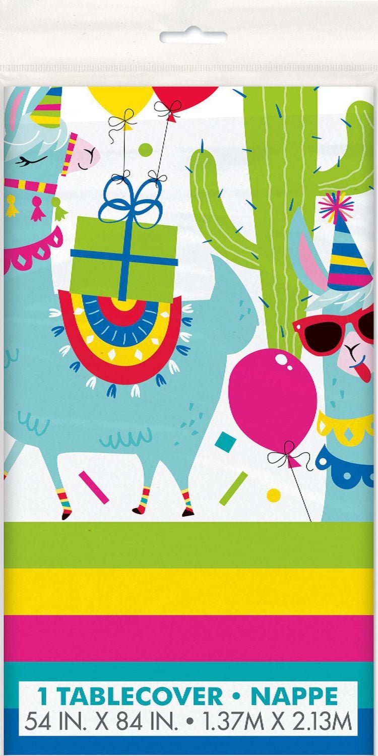 Nappe de table rectangulaire en plastique Lama Birthday, 54" x 84"