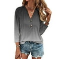 thumbnail image 2 of Tumotour Pullover Shirts For Women Button V Neck 3/4 Sleeve Tunic Tops Casual Gradient Color Loose Fit 2024 Summer Tops Tee Shirts, 2 of 5