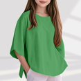 thumbnail image 3 of JTSRKL Girls 3/4 Sleeve Linen Shirts Lightweight Soft Cotton Summer Crewneck T-Shirts Kids Tops Trendy Oversized Solid Color Tunic Tees Blouse Green 7-8 Years, 3 of 7
