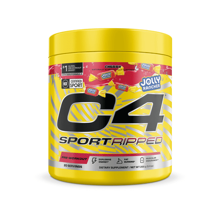 C4 Sport Ripped Pre-Workout Powder, Jolly Rancher Cherry, 20 Servings