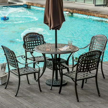 Outsunny 5-Piece Outdoor Patio Dining Set with 4 Armchairs & 1 Table
