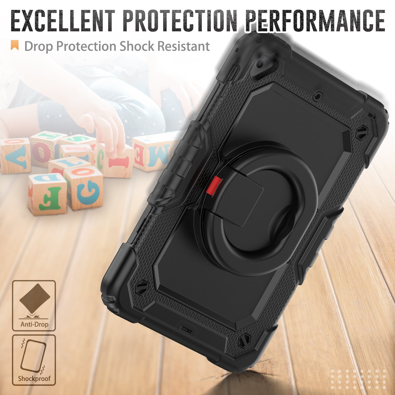 Dteck iPad mini 5 Case / iPad mini 6 Case with Built in Screen Protector, Child Proof Heavy Duty Shockproof Kids Case with Rotating Stand Handle Pencil Holder for iPad mini 5/4 7.9", Black
