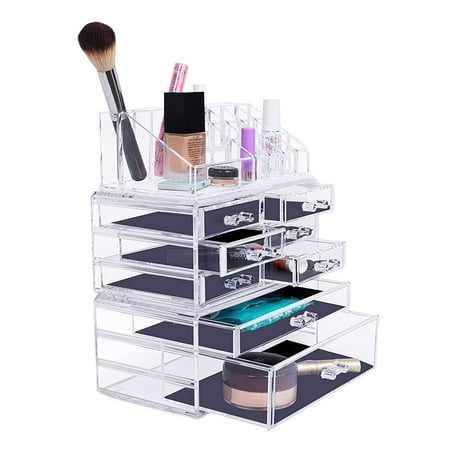 Internet’s Best Acrylic Cosmetic Makeup Organizer | 3 Piece Display with Multi Drawers & Compartments for Lipstick, Bottles & Brushes | Jewelry Display & Drawers | Clear Display Rack (Best Selling Cosmetics In The World)