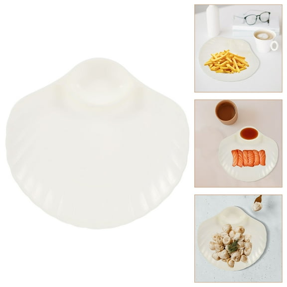HEMOTON Reusable Shell Shaped Dumpling Plate with Small Saucer Inside for Serving Sushi at Home 6 Pieces