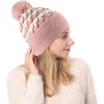 thumbnail image 2 of Gorro de punto elástico de invierno para mujer, color rosa, forro de lana gruesa, gorro de lana cálido, acogedor y suave para esquiar y andar en bicicleta, 2 of 5