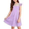 thumbnail image 2 of ITSAME Girls Midi Dresses Mesh Splicing Ruffle Sleeveless Summer Casual A-Line Dresses Purple Size 12-13, 2 of 6