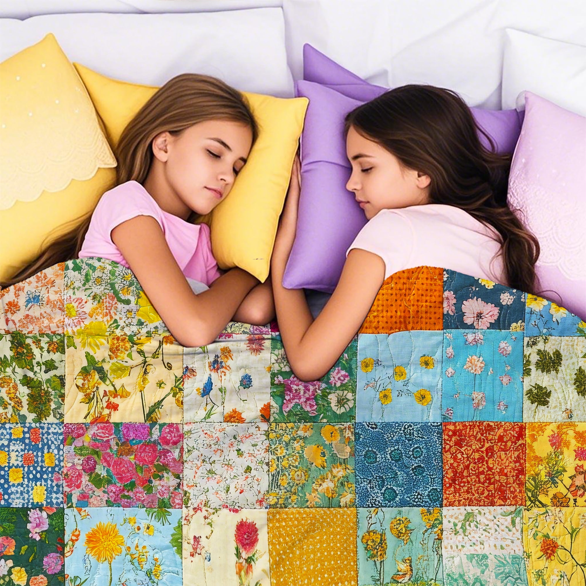 Sherpa Fleece Twin Blanket 60"x80" Reversible Plush Fluffy Blanket, Double-Layer Super Soft Flannel Blanket for Sofa, Couch, Bed, Patchwork Floral Pattern