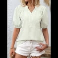 thumbnail image 4 of Blusa de Rayas con Mangas Abullonadas para Mujer, Cuello en V, Corte Holgado, Informal, para Verano, para el Trabajo, Camisa A Rayas Verde M, 4 of 8