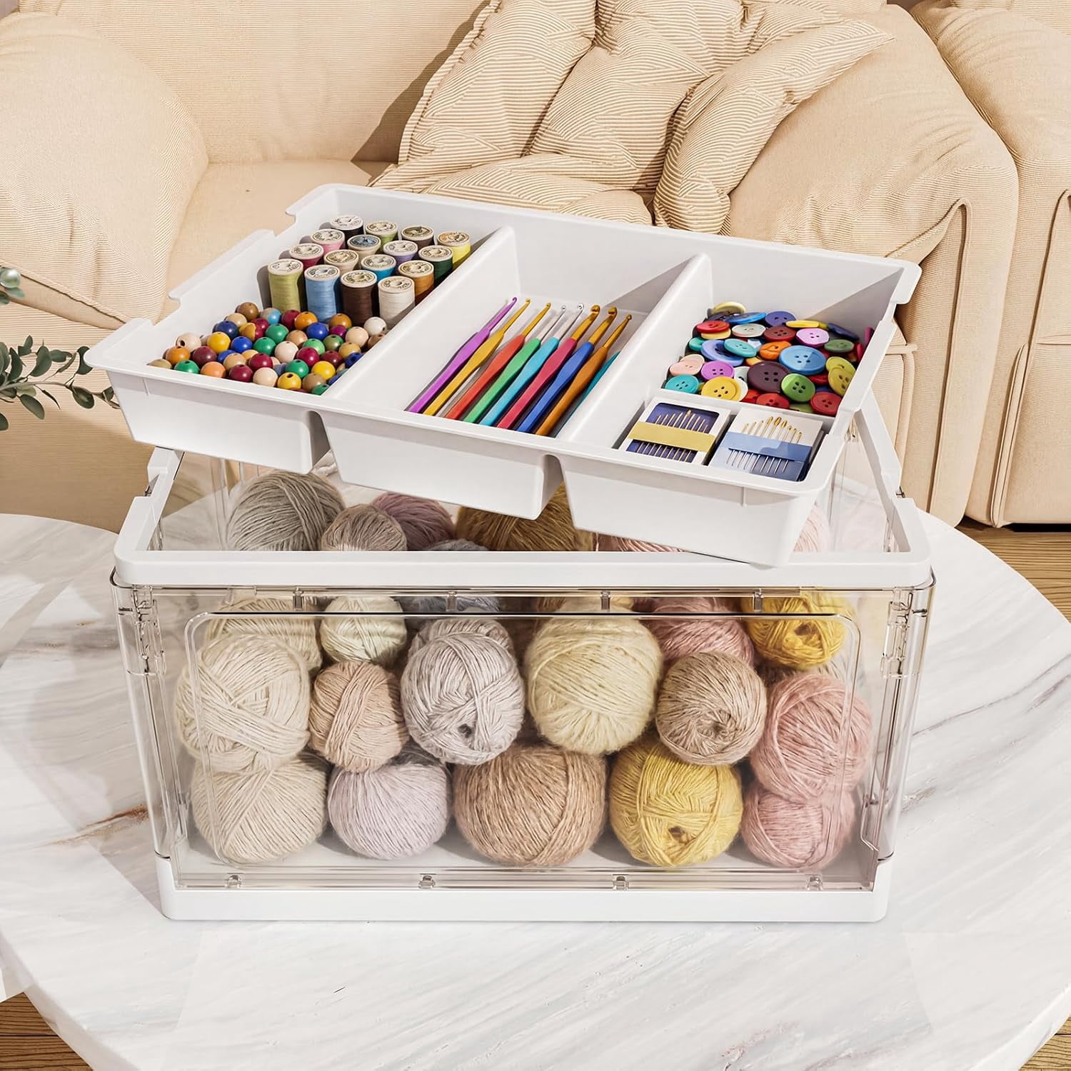 Art Supply Organizer and Storage, Clear Craft Organizers and Storage with Trays – Craft Storage Box with Lid for Beads, Markers, Coloring Books, Sewing, Playdoh and Tools
