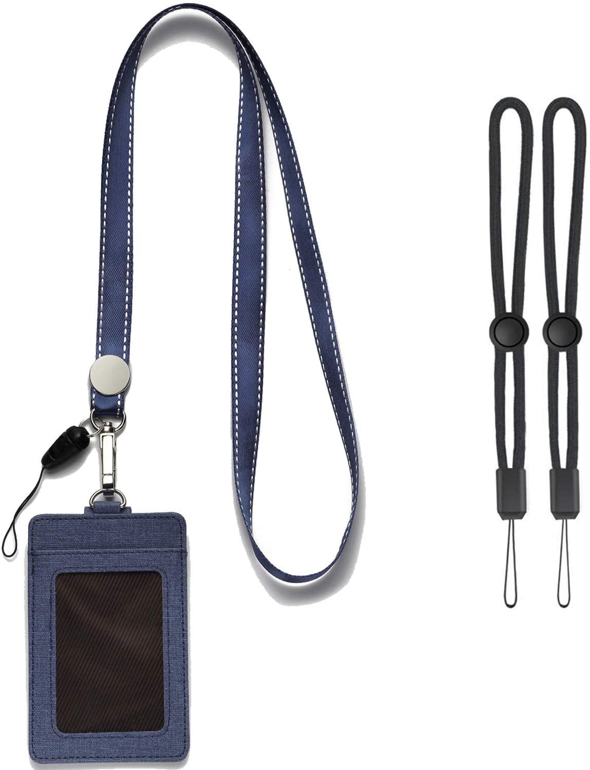 Badge Holder, Arae PU Leather Vertical ID Card Holder with Detachable  Lanyard/Strap - Black : : Office Products