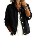 thumbnail image 3 of Women's Relaxed Fit Long Sleeve Turndown Collar Denim Button Up Cardigan Coat Jacket Comfy Versatile Spring Winter Outfits | CSEONE,Black L, 3 of 7
