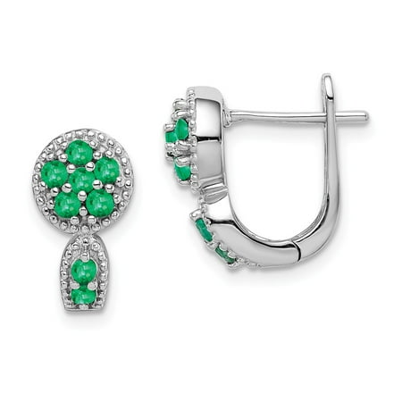 Sterling Silver Emerald Circle Hinged Earrings. Gem Wt- 0.47ct (0.5IN x 0.5IN )