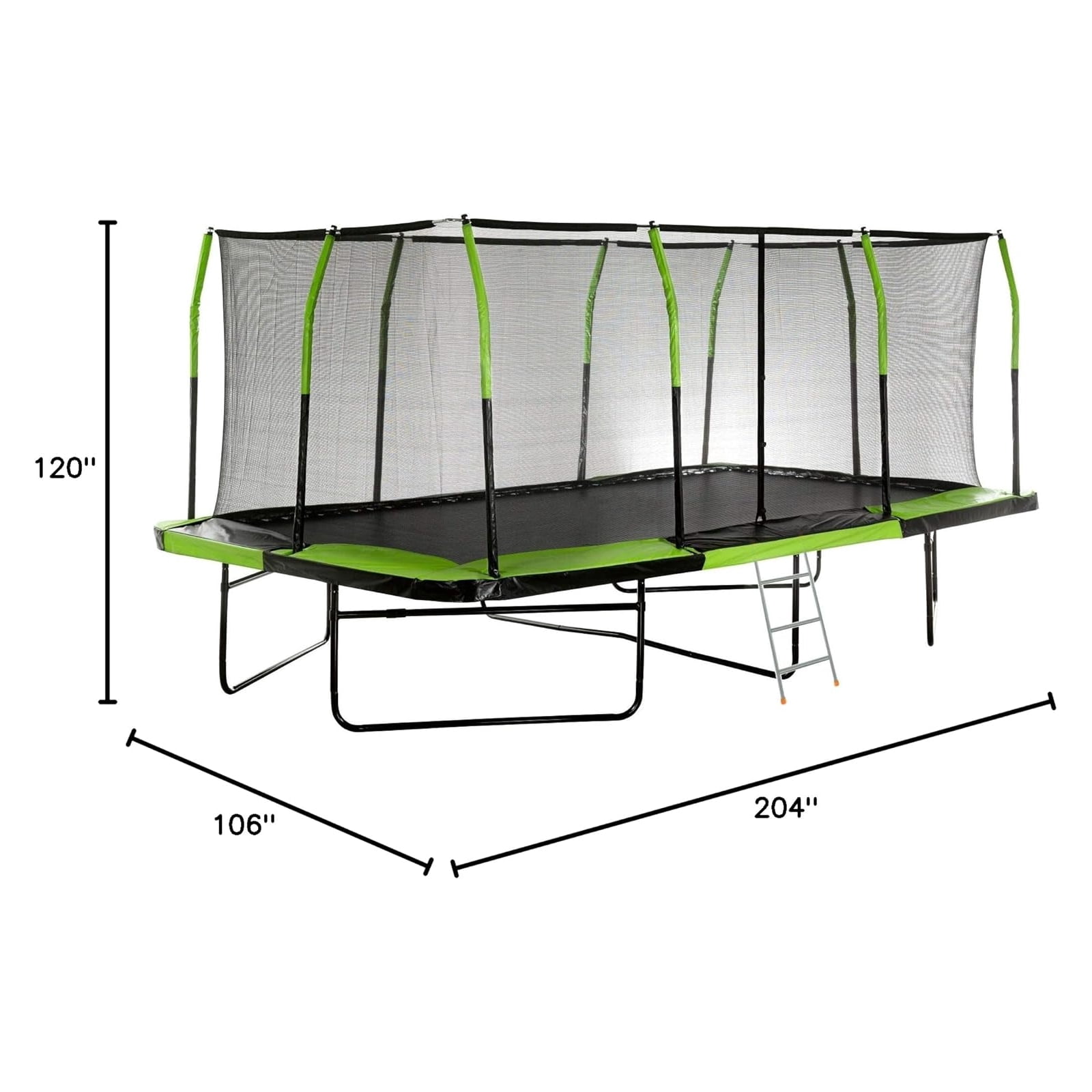 Plexalife - Mega 10' X 17' Gymnastics Style, Rectangular Trampoline Set with Premium Top-Ring Enclosure System - Green/Black with Bonus 3-Step Ladder