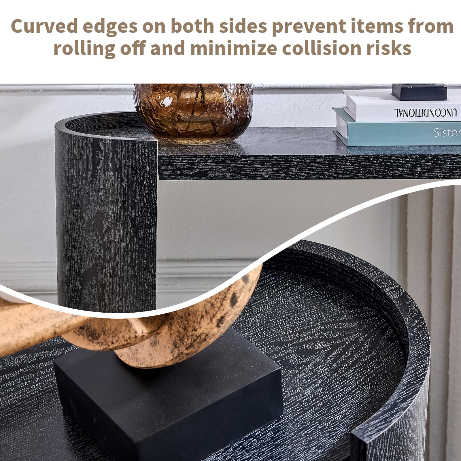 LKTART 53" Black Console Table for Entryway,Couch Tables Behind Sofa, Space-SavingWooden Entry Foyer Hallway Table, ModernConsole Sofa Tables for Hallway Organization
