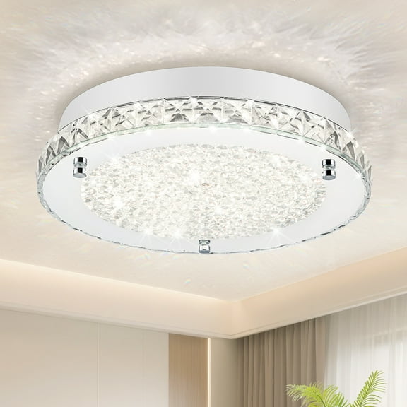 Uznhty LED Ceiling Light Flush Mount 13 Inch Crystal Ceiling Light,Bathroom Ceiling Light Fixtures for Kitchen Porch Living Room Dimmable 4000K