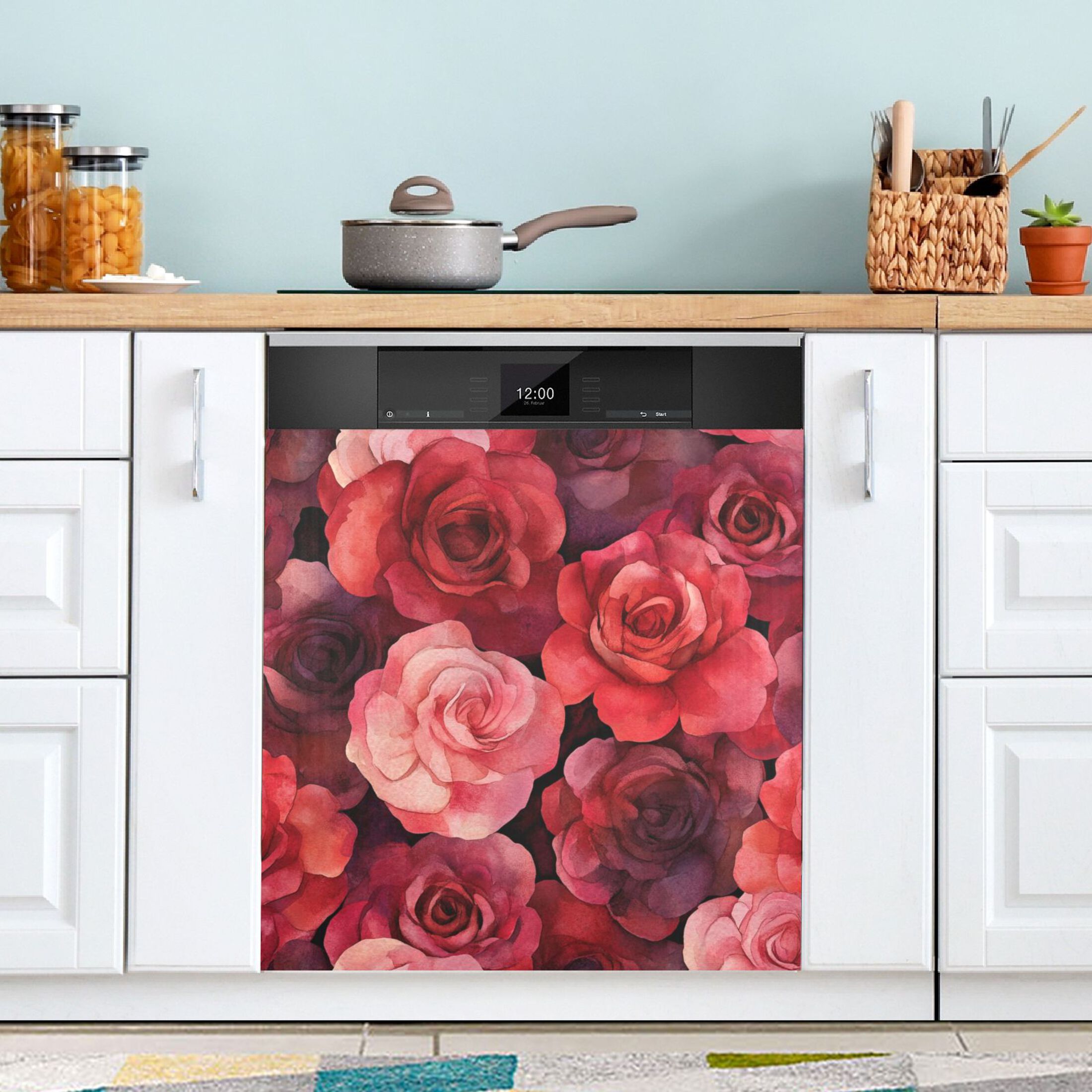 Dishwasher Magnetic Sticker 23x26 Inch Refrigerator Magnetic Sticker Washing Machine Magnetic Sticker Kitchen Panel Magnetic Sticker Home Decor Cartoon Red Roses