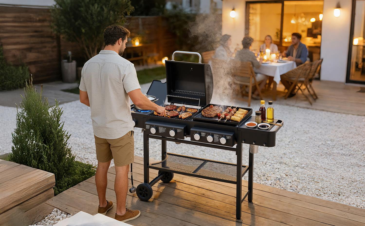 Spaco All-in-One Propane Grill, 5 Burners, 745 Sq.Inch, Grilling & Griddling, Backyard Outdoor Use