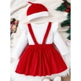 thumbnail image 3 of Suealasg Baby Girls Santa Dress Clothes 3M 6M 9M 12M 18M Infant Girls Solid Color Long Sleeve Romper + Sleeveless Bow Dress + Knotted Hat 3-piece Christmas-themed Party Gifts for Newborn Girls, 3 of 9