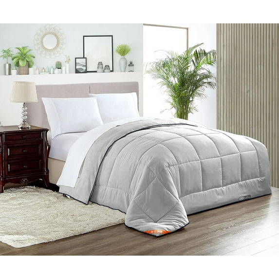 California King Comforter Solid Light Grey 300 GSM Plush Siliconized Microfiber Fill Duvet Insert With 1000 Thread Count Egyptian Cotton Shell Fluffy Soft with Premium Piping & Matching Pillowcases
