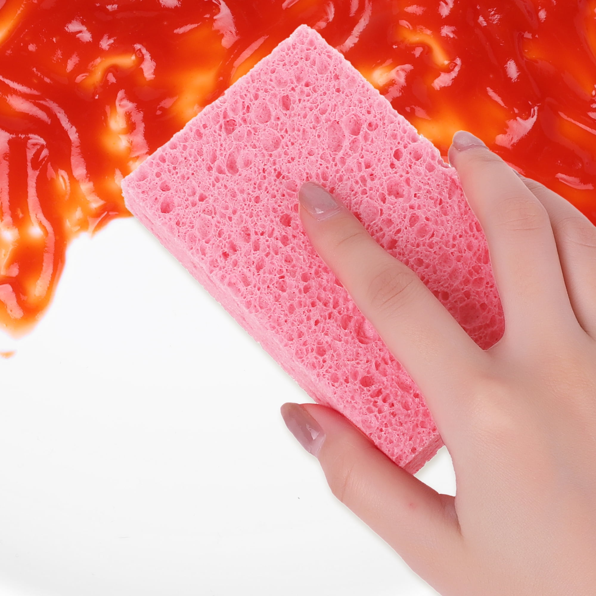 Unique Bargains 6 Pack Non-Scratch Sponges Kitchen Cleaning Sponges Pink 4.3"x2.8"x0.8"