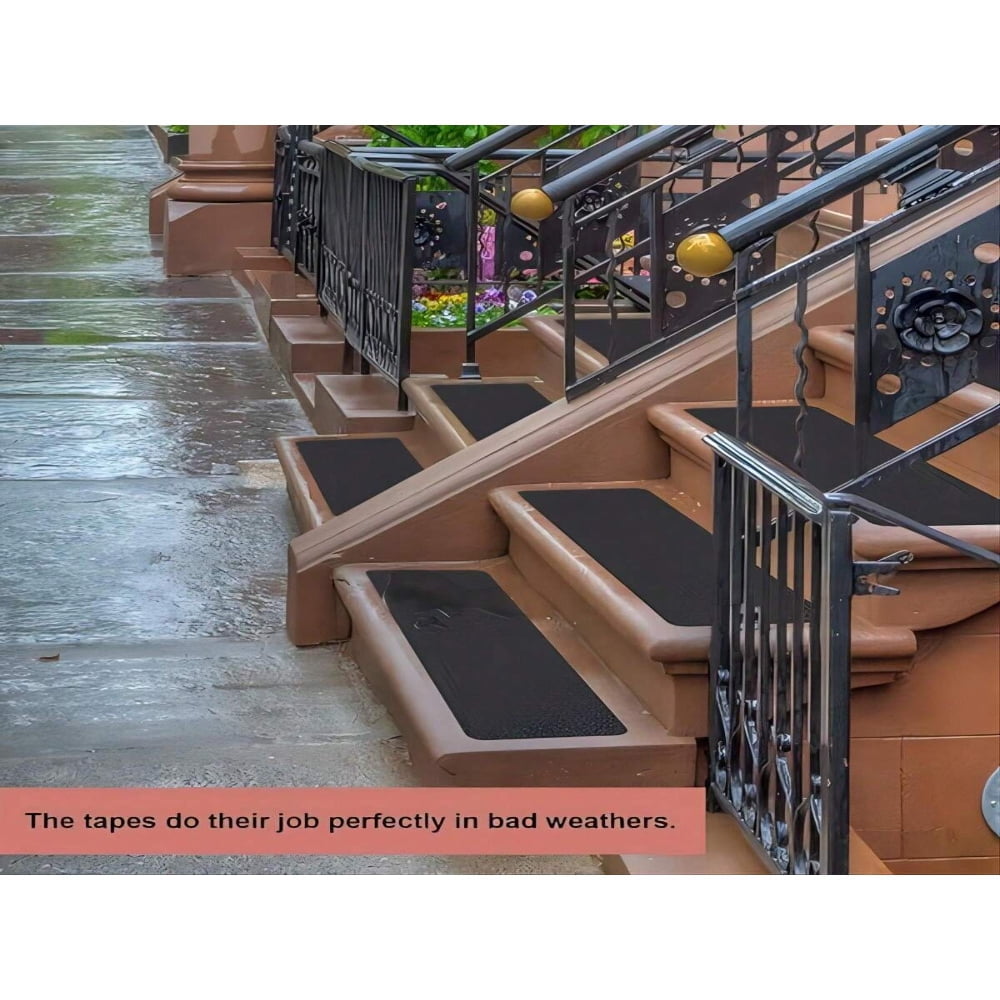 QUTETN ”10pcs Non Slip Outdoor Stair Treads - 4””X24”” Black Pre-Cut 80 Grit Grip Tape - Heavy Duty Traction Adhesive Strips For Staircase  Skateboard  And Deck - Anti Slip And Non Skid”