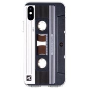 DistinctInk Clear Shockproof Hybrid Case for iPhone XS Max (6.5" Screen) - TPU Bumper, Acrylic Back, Tempered Glass Screen Protector - Audio Cassette Tape