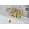 thumbnail image 2 of Kingston Brass KS4947KNL Convergent Two-Handle 3-Hole Deck Mount Widespread Bathroom Faucet with Knurled Handle and Brass Pop-Up in Brushed Brass, 2 of 8