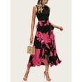 thumbnail image 4 of FreshPretty Women Casual Sleeveless Summer Dresses Spring Crewneck Patchwork Boho Floral Ruffle Cocktail Party Midi Dress, 4 of 7