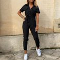 thumbnail image 2 of Jumpsuits For Women Summer Casual Short Sleeve Lapel Button Down Belt Work Jumpsuit Rompers With Pockets, 2 of 6