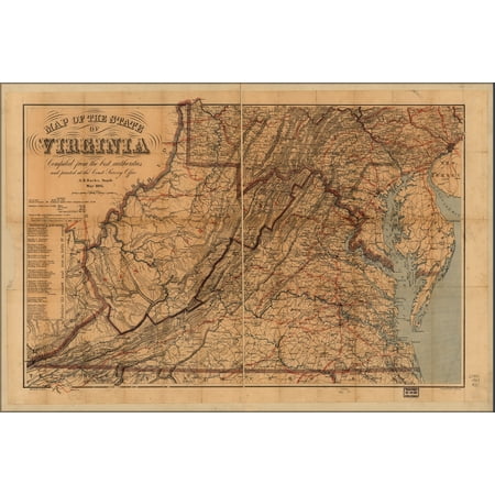 24"x36" Gallery Poster, Map of the state of Virginia 1864 p2