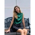 thumbnail image 6 of Womens Mock Neck Satin Tank Tops Business Casual Work Ruched Blouses Summer Corporate Outfits Green XL, 6 of 7