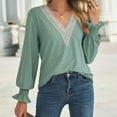 thumbnail image 7 of APEXFWDT Women's Long Sleeve V-Neck Blouses Casual Loose Lace Trim Shirt Tops Lantern Sleeves Office Work Shirt, 7 of 7