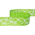 thumbnail image 6 of Northlight Green with White Floral Design Wired Craft Ribbon 2.5" x 10 Yards, 6 of 9