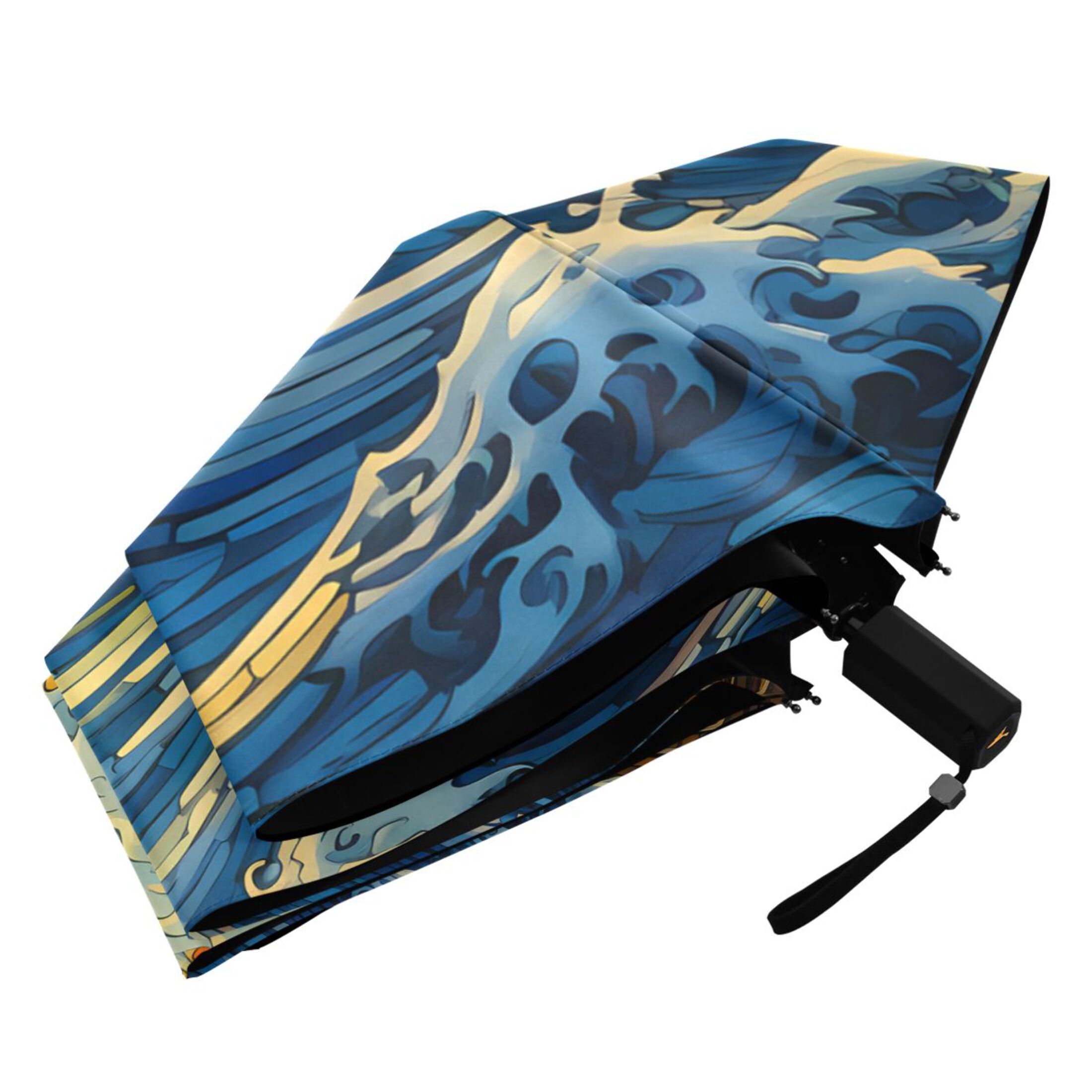 Boat on Wave and Sun Compact Sun Umbrella Windproof Travel Umbrellas for Rain Strong Portable UV Protection