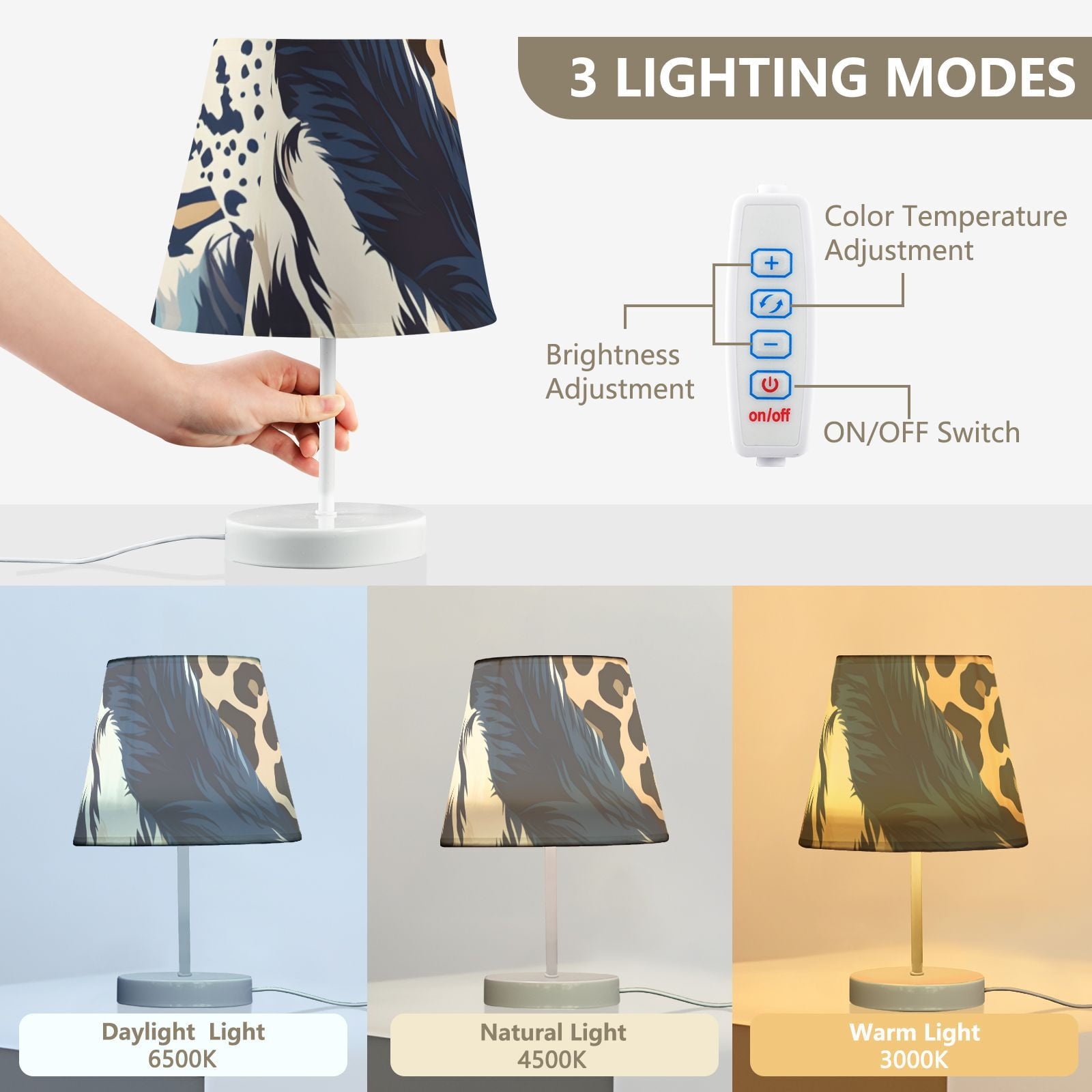 Cheetah Leopard Skin Desk Lamp 3 Color Modes LED Table Lamp Nightstand Reading Light for Bedroom Living Room