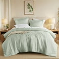 thumbnail image 3 of Regency Heights Twin/Twin-XL Comforter Sets, Reversible 2 Piece Extra Soft Dorm Bedding Set, Chambray Print Sage Green Comforter Bed Set with Pillow Shams, 3 of 12